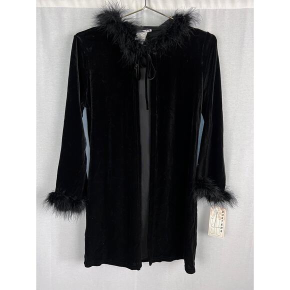 NWT VTG 2Hip by Wrapper Top Velvet Feather Trim Tie Front Y2K Whimsigoth Witchy - Picture 1 of 7
